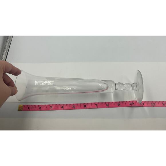 Vintage Crystal Clear Glass Skinny Tall Floral Etched Decorative Vase Footed - Picture 2 of 7